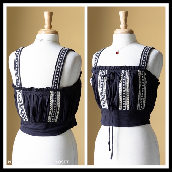 FREE PEOPLE BOHO TANK EMBROIDERED CROP TOP A3C - Picture 2 of 8